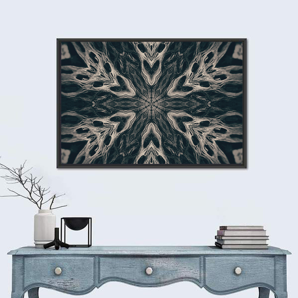 Black Gothic Demon Mandala Wall Art in a room, landscape