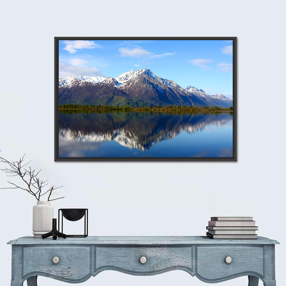 Pioneer Peak Reflected in Jim Lake Wall Art in a room, landscape