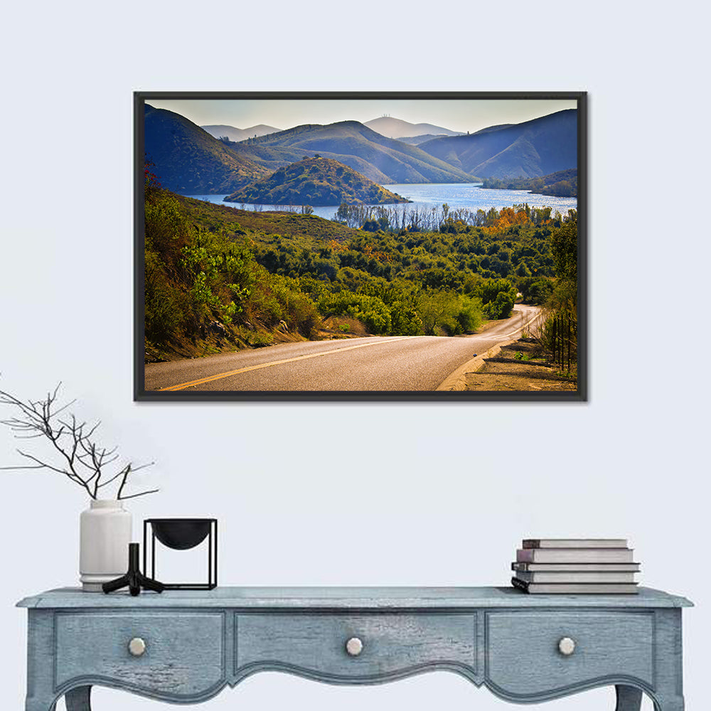 Lake Hodges Roadside Vista Wall Art in a room, landscape