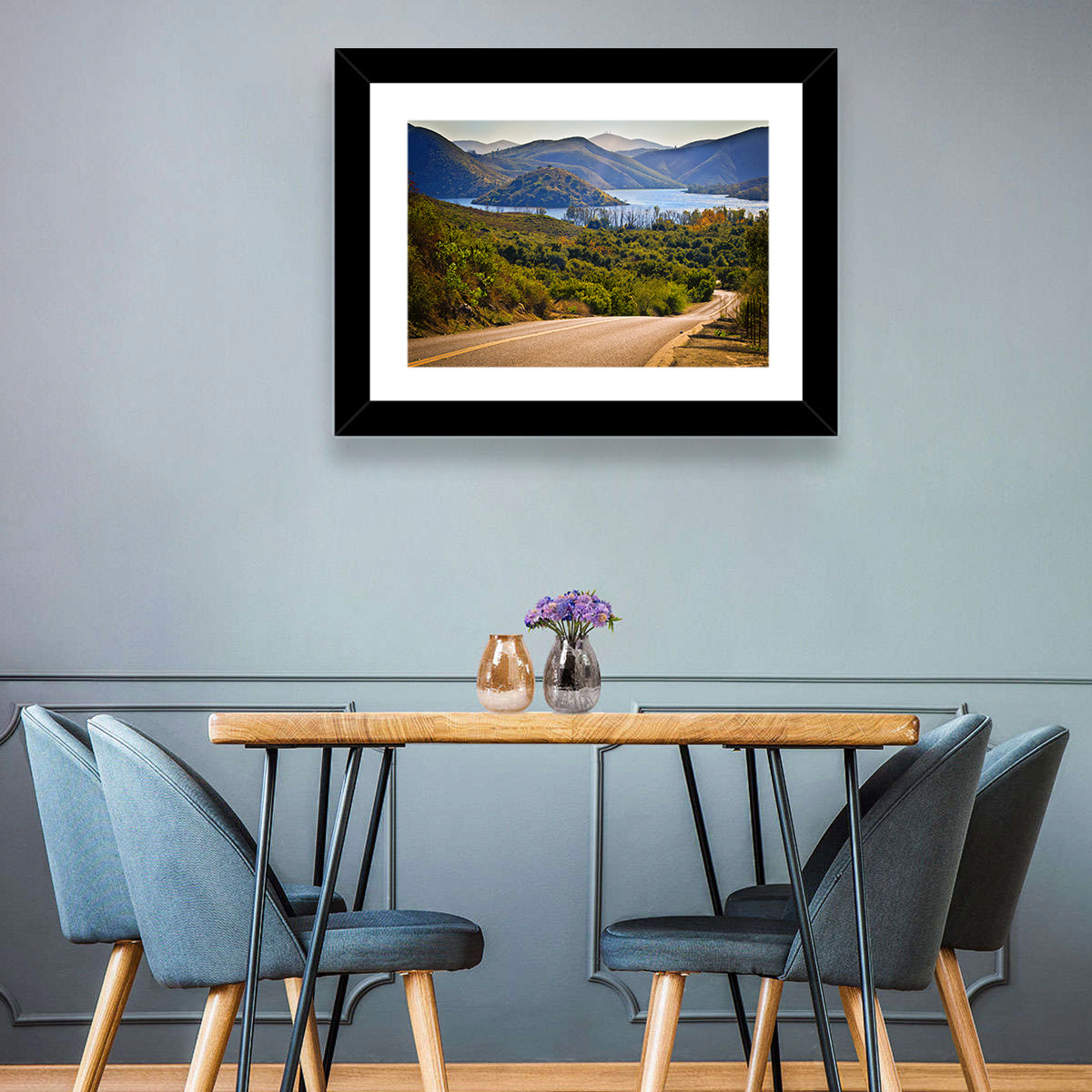 Lake Hodges Roadside Vista Wall Art in a room, landscape
