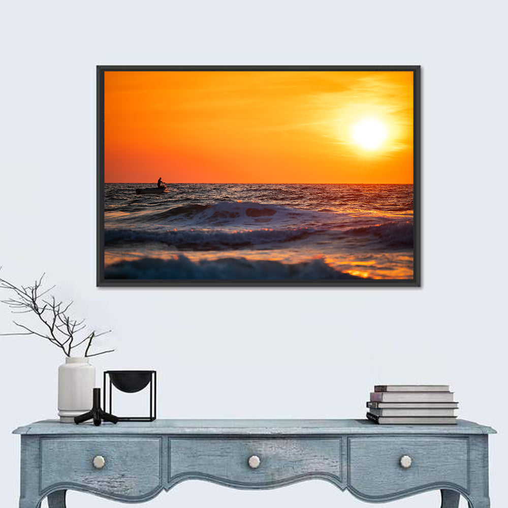 Sunset Fisherman Wall Art in a room, landscape