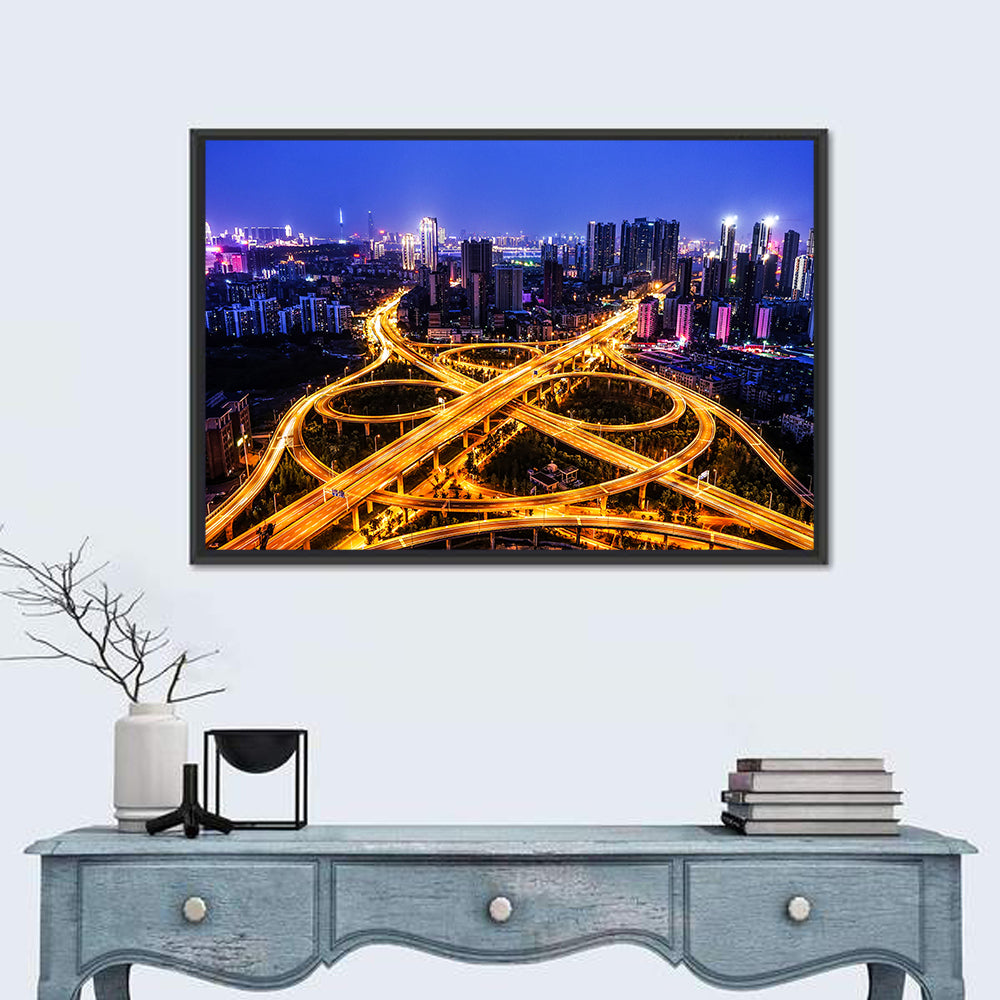 Hanyang District Interchange Nightscape Wall Art in a room, landscape