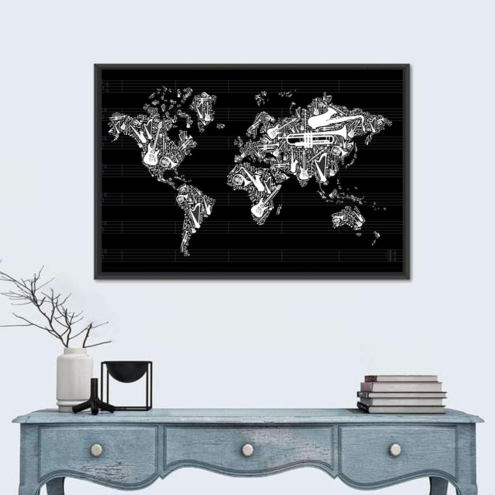 Instrument Silhouette World Map Wall Art