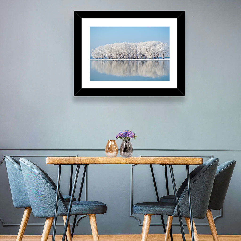 Frost Covered Lakeside Trees Wall Art