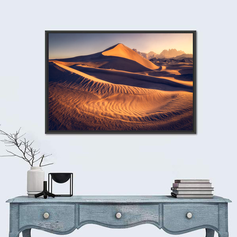 Tabuk Golden Hour Dunes Wall Art in a room, landscape