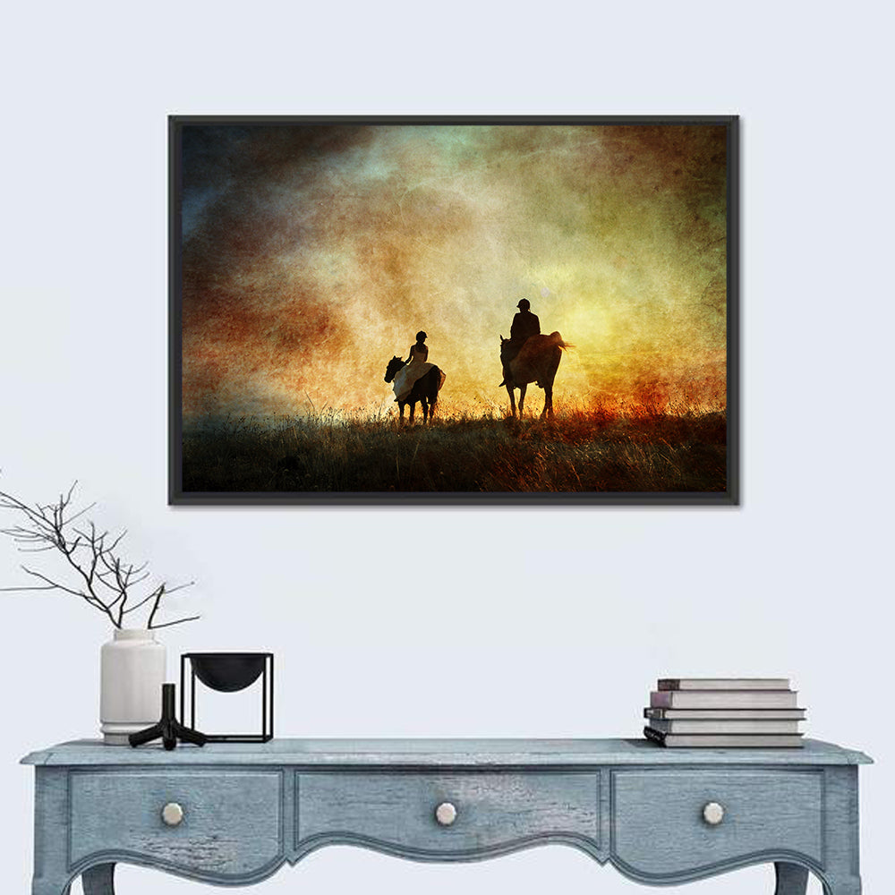 Silhouetted Horse Riders at Sunset Wall Art