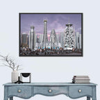 Purple Dusk Futuristic Cityscape Wall Art