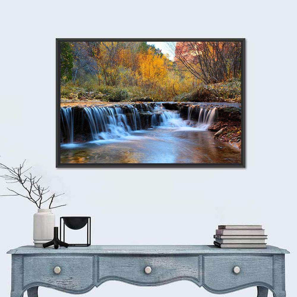 Autumn Stream at Zion Canyon Wall Art in a room, landscape