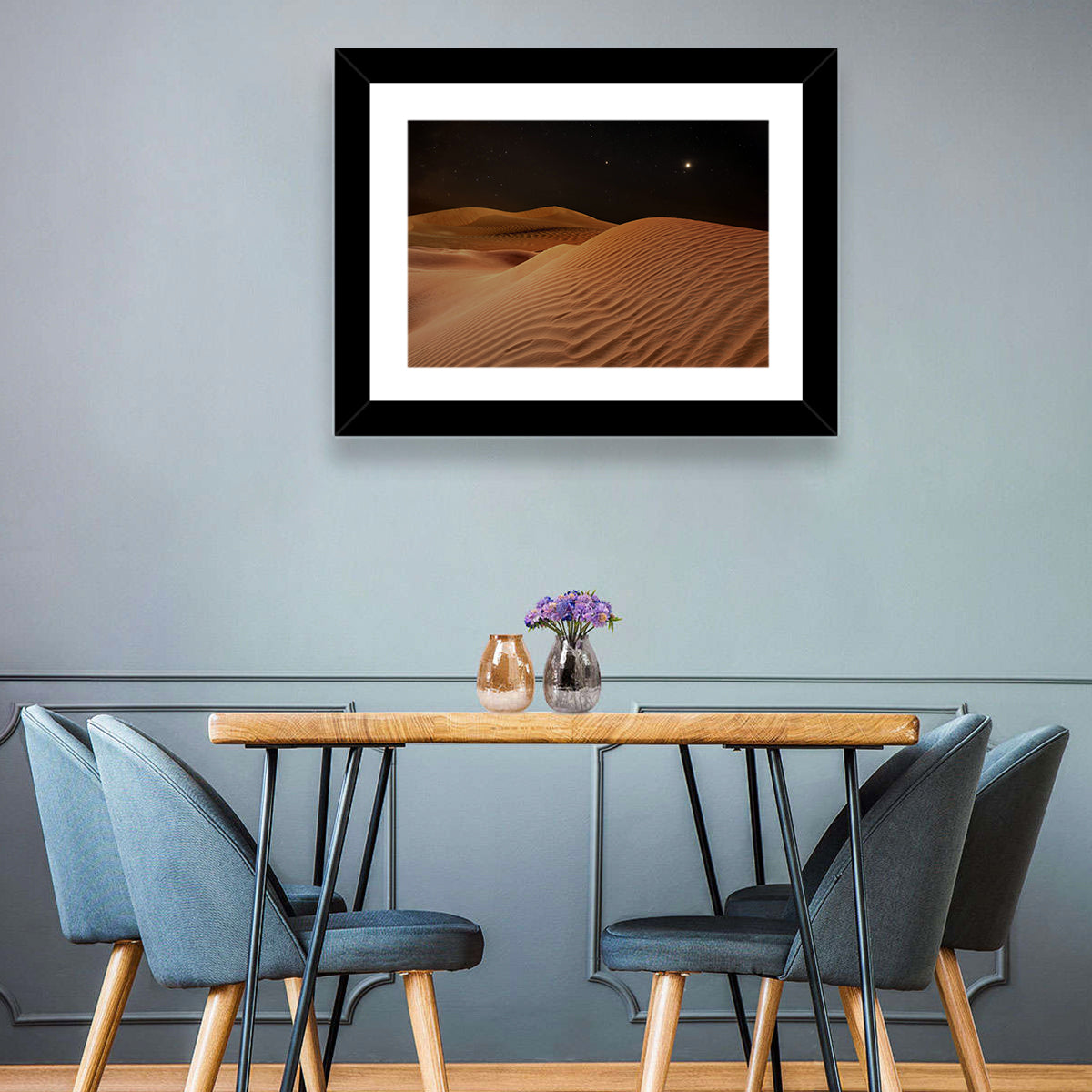 Starry Desert Night Wall Art in a room, landscape
