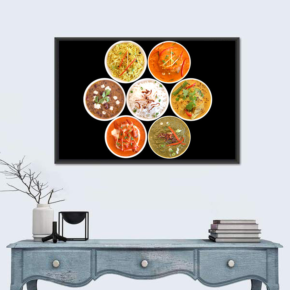 Six Indian Curry Bowls Wall Art in a room, landscape