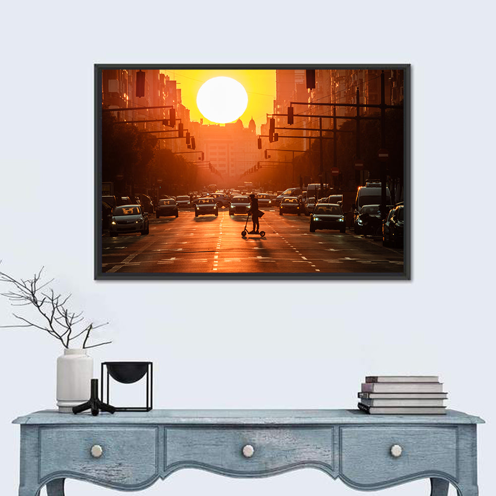 Valencia Port Avenue at Dusk Wall Art in a room, landscape