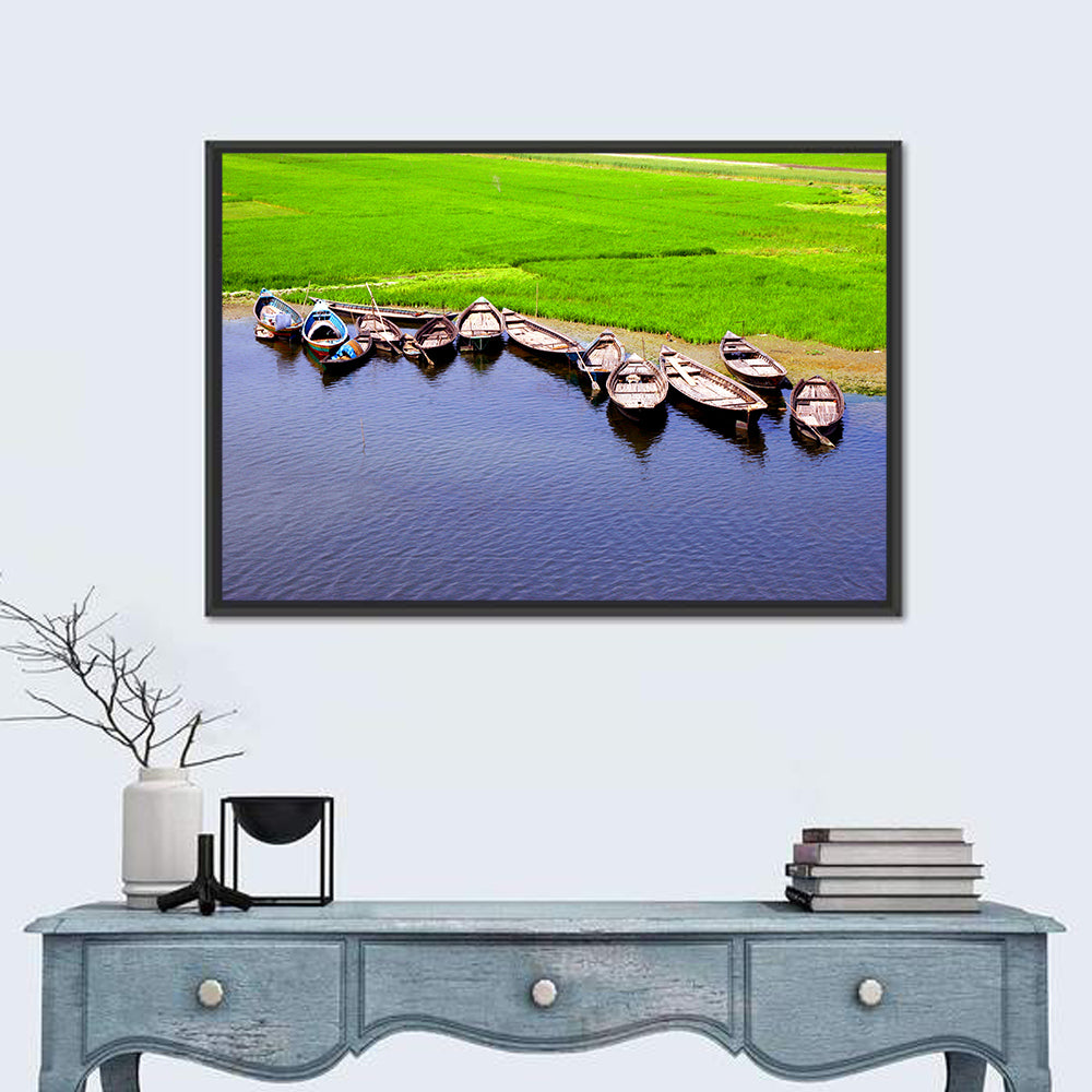 Boats Near Rice Field Wall Art