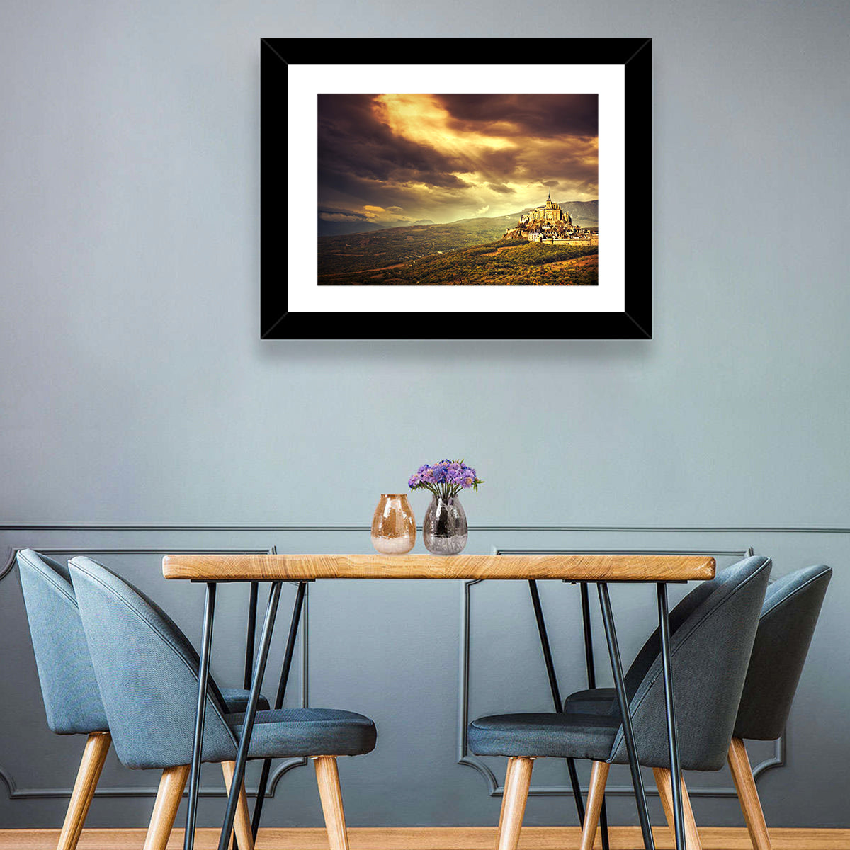 Mont-saint-michel Castle at Dusk Wall Art in a room, landscape