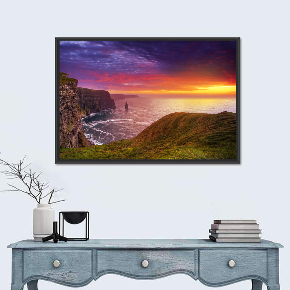 Cliffs of Moher Sea Stack at Sunset Wall Art in a room, landscape