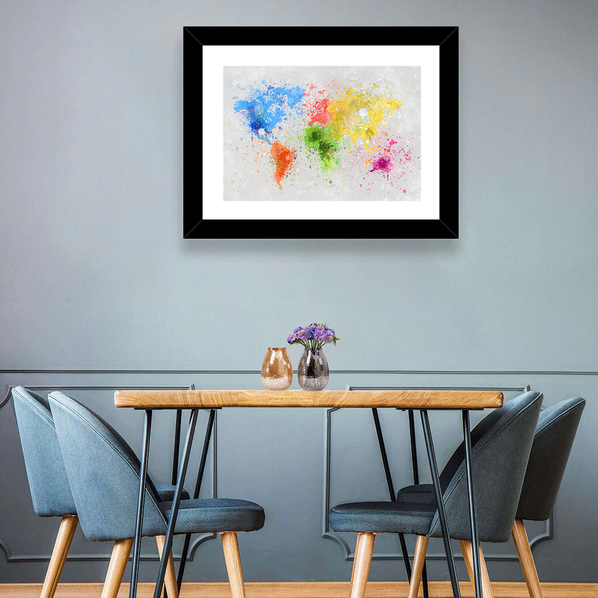 Vibrant Watercolor World Map Wall Art