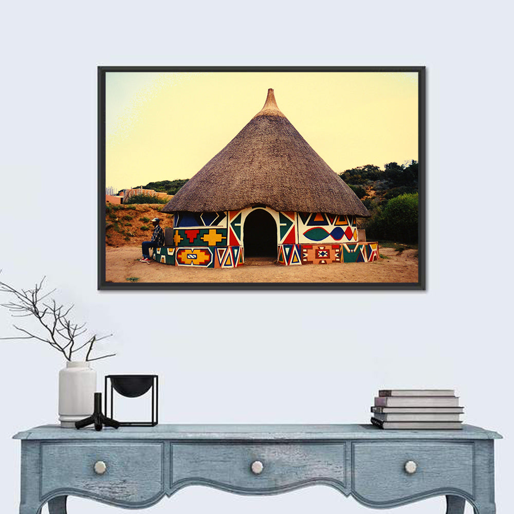 Ndbele Tribe Hut Wall Art in a room, landscape