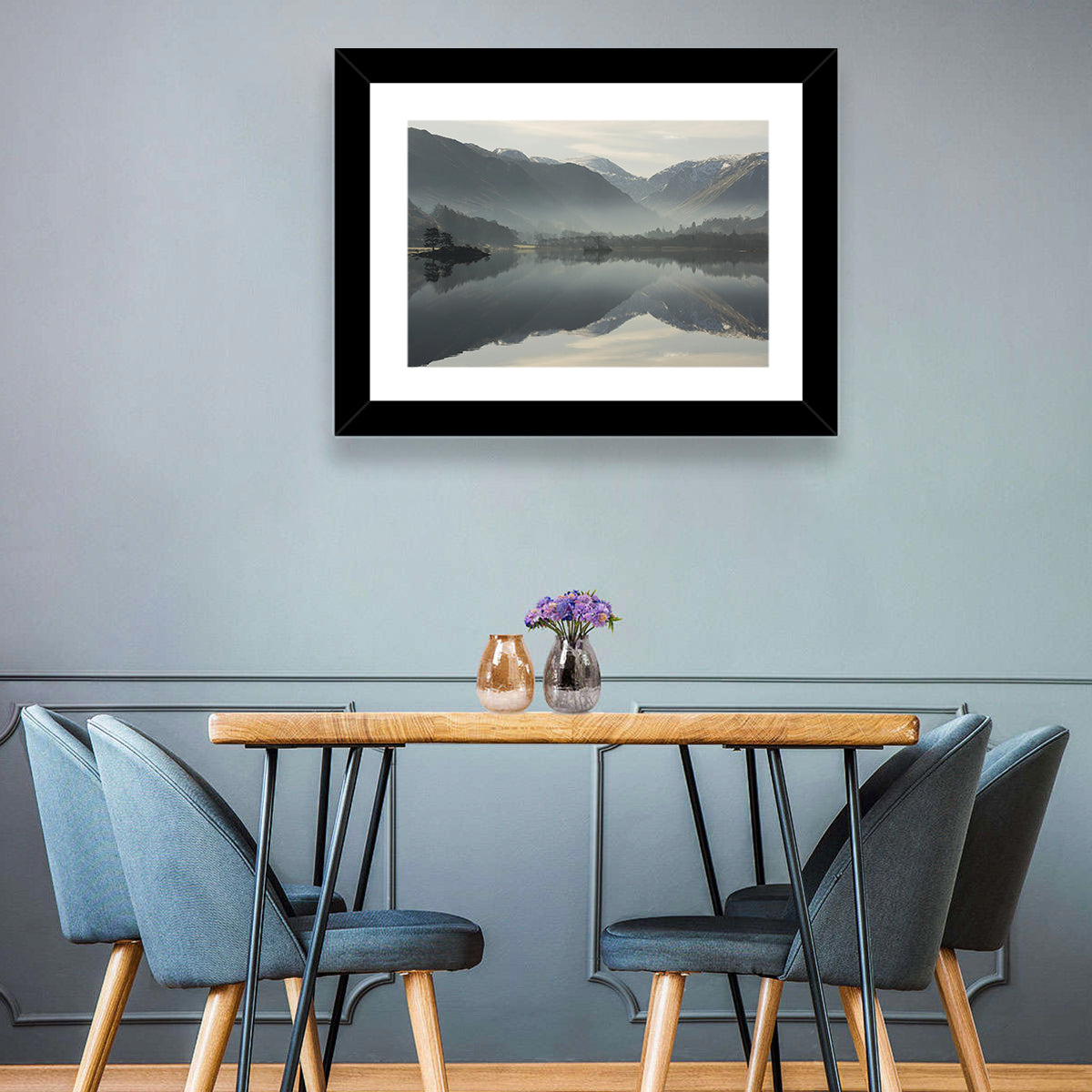 Lake Ullswater Morning Mist Wall Art in a room, landscape