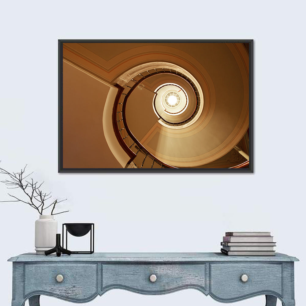 Worms-eye Spiral Staircase Wall Art in a room, landscape