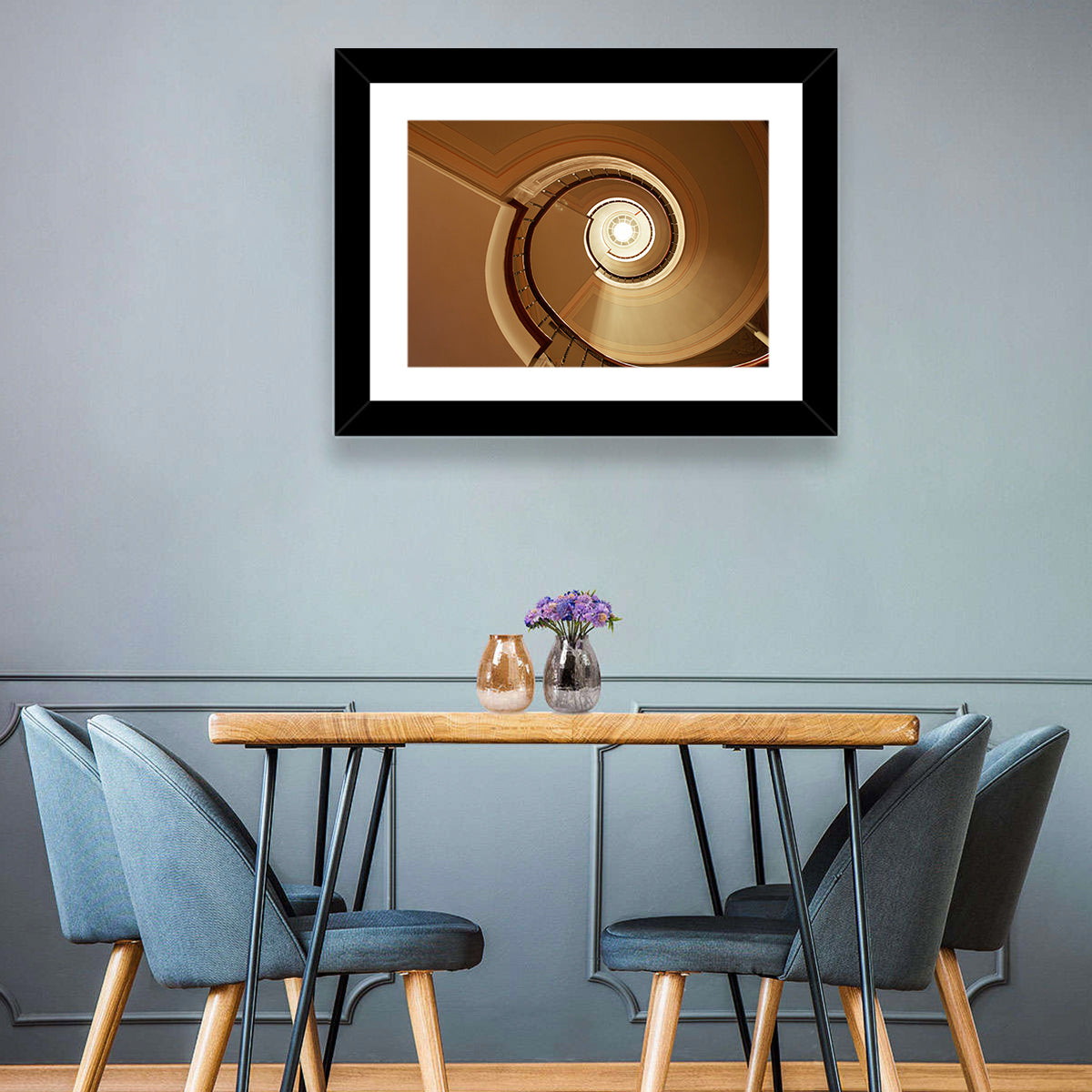 Worms-eye Spiral Staircase Wall Art in a room, landscape