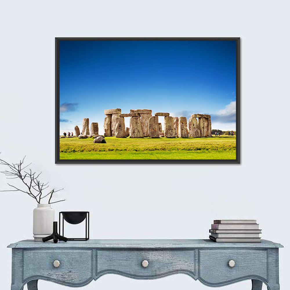 Stonehenge Under Blue Sky Wall Art in a room, landscape