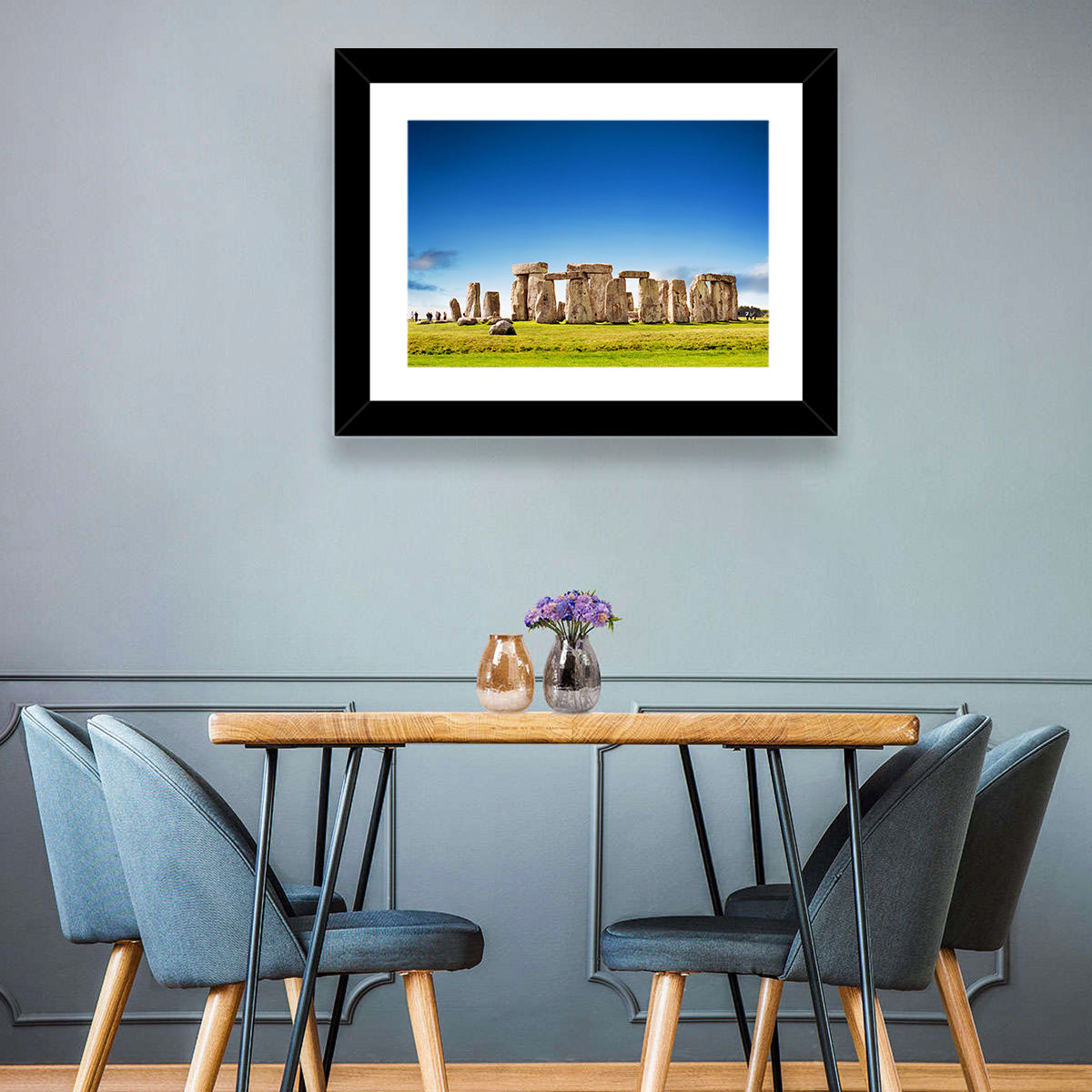 Stonehenge Under Blue Sky Wall Art in a room, landscape