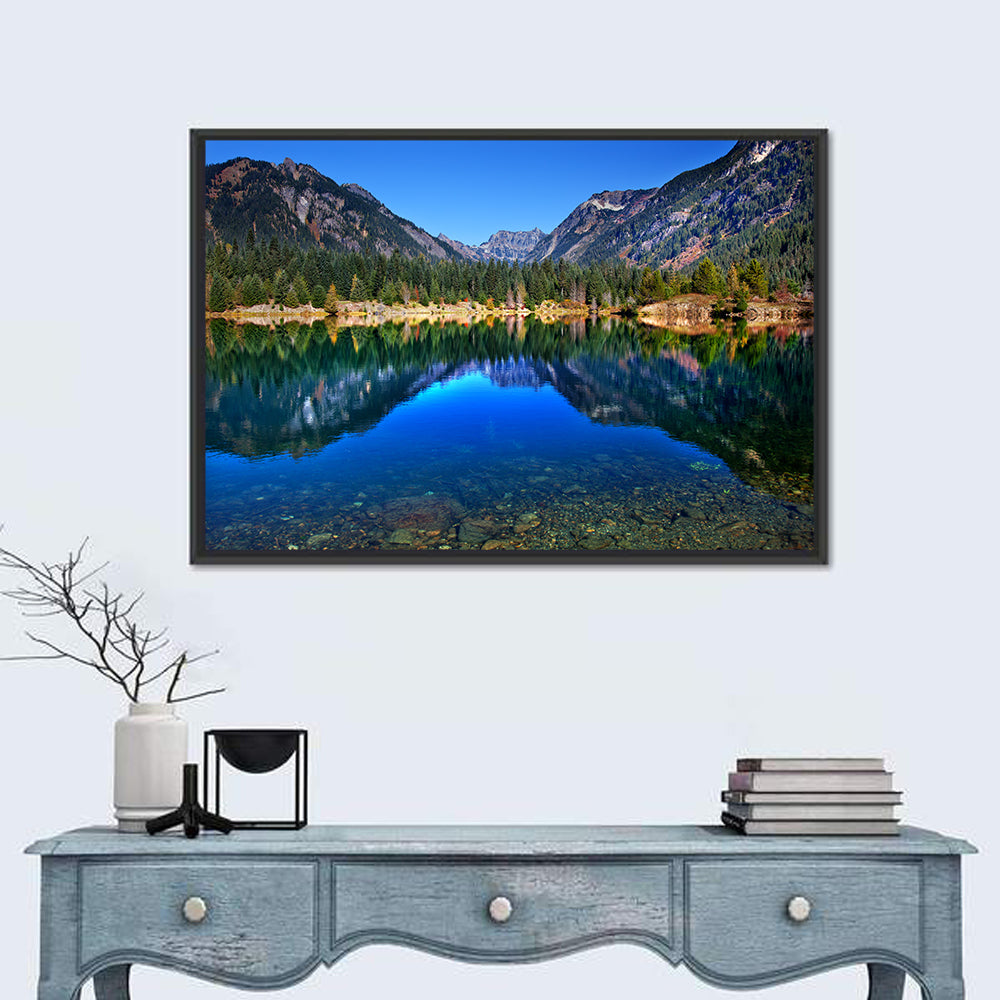 Gold Lake Reflection Wall Art in a room, landscape