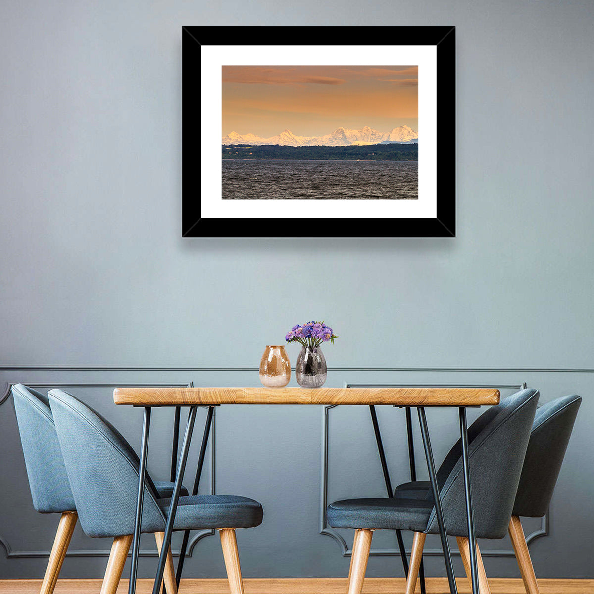 Lake Neuchatel Golden Hour Wall Art in a room, landscape