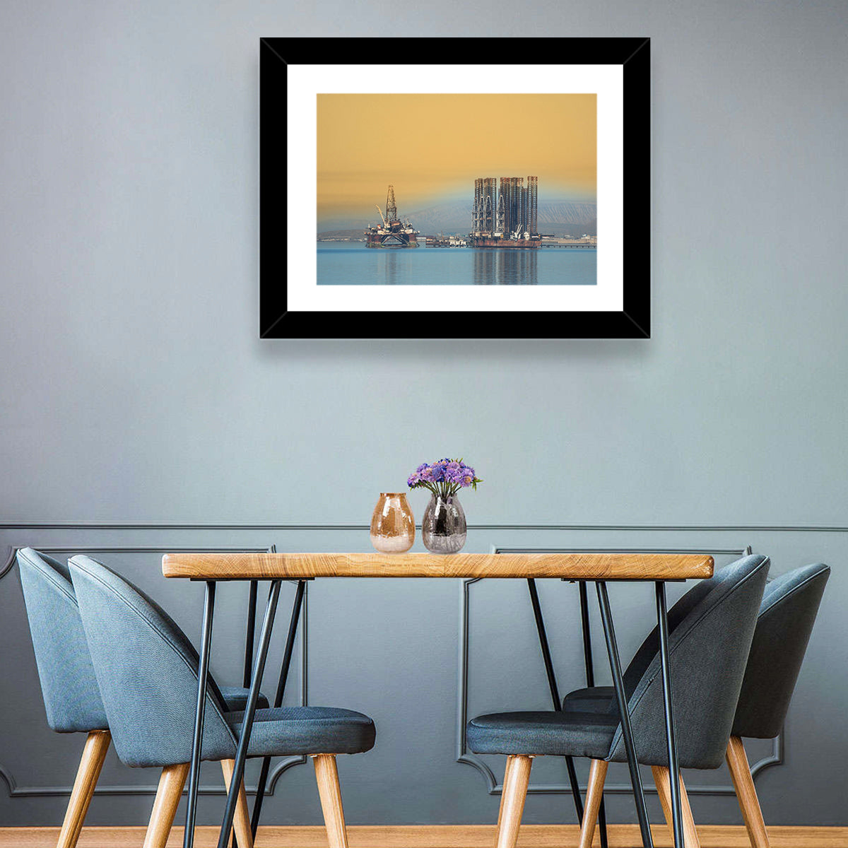 Baku Oil Rigs at Dusk Wall Art in a room, landscape