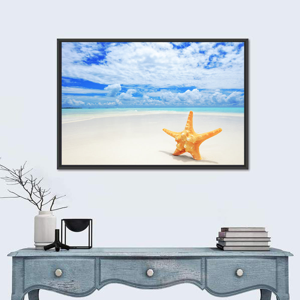 Minimalist Yellow Starfish on Turquoise Shore Wall Art