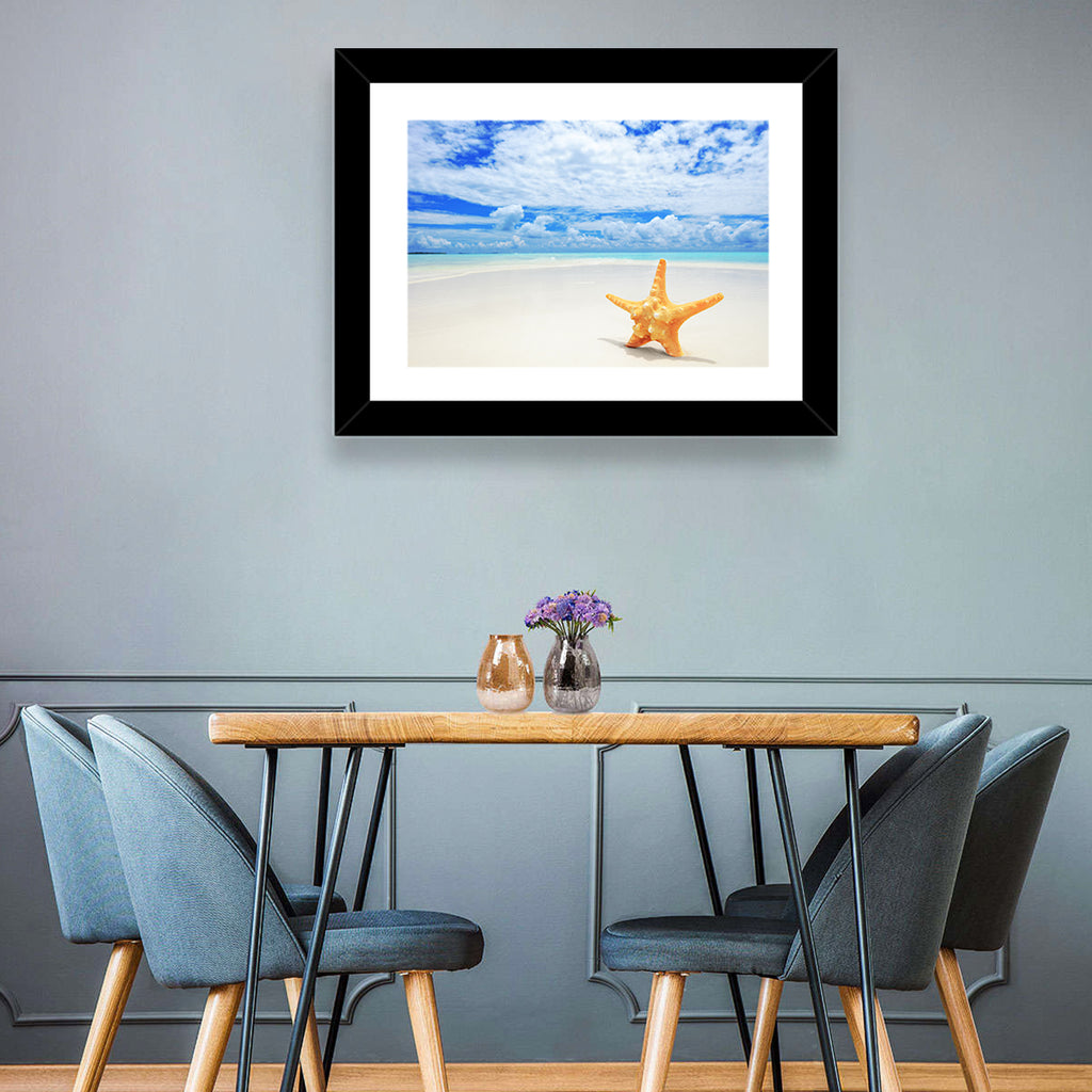 Minimalist Yellow Starfish on Turquoise Shore Wall Art