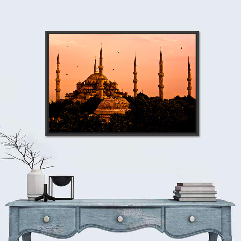 Sultan Ahmed Mosque at Sunset Wall Art in a room, landscape