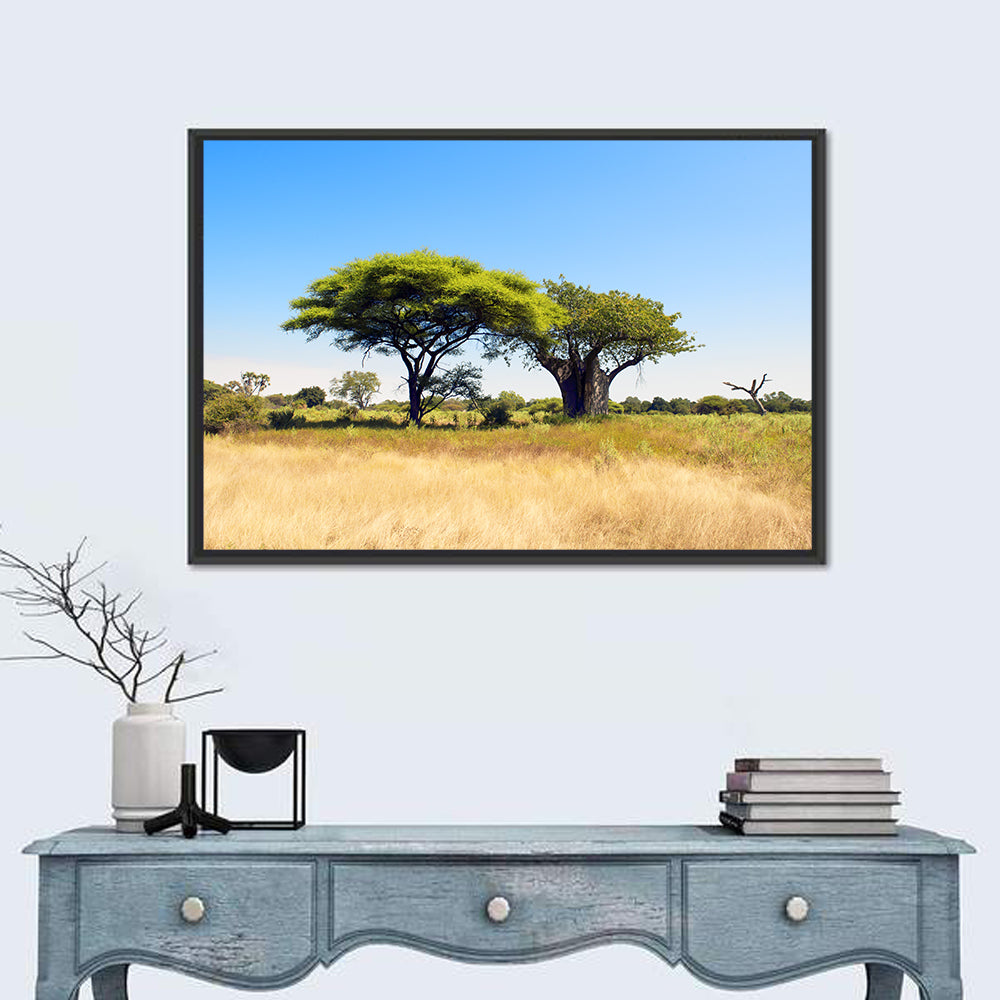 Acacia and Baobab Trees Wall Art in a room, landscape