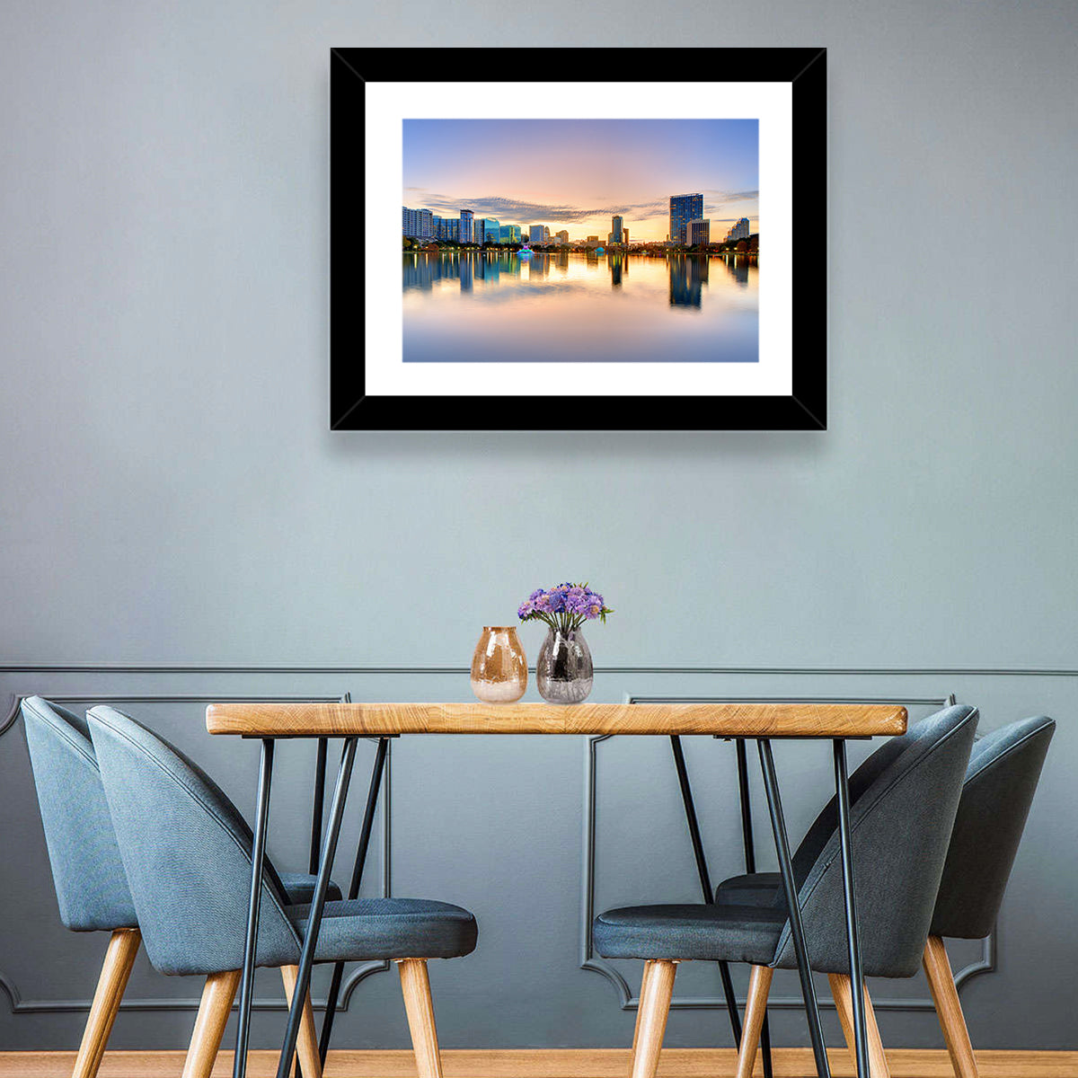 Orlando Skyline at Dusk Wall Art in a room, landscape