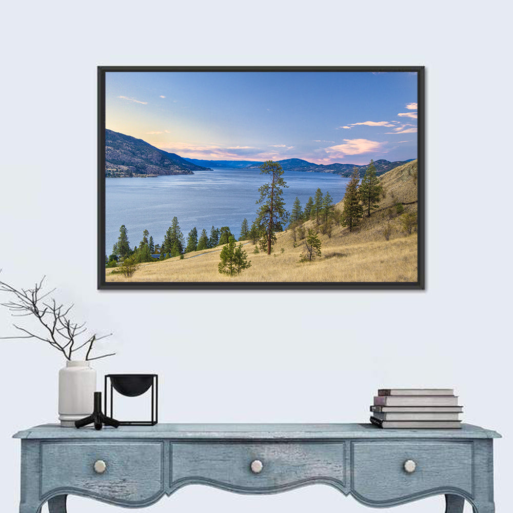 Blue Lake Okanagan Wall Art in a room, landscape