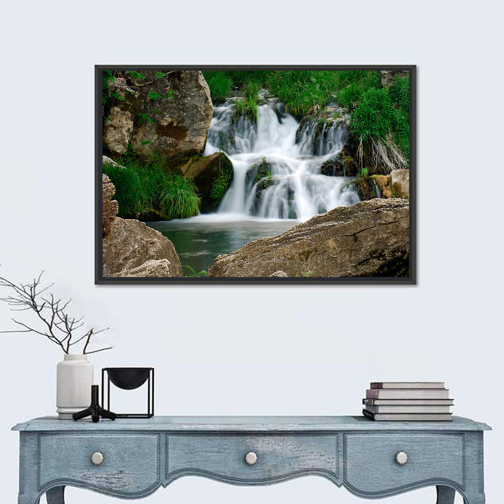 Moss Covered Rocky Waterfall Wall Art