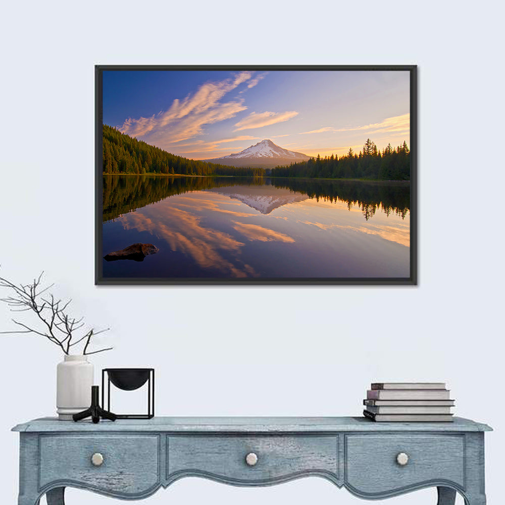 Mount Hood Reflection at Trillium Lake Wall Art in a room, landscape