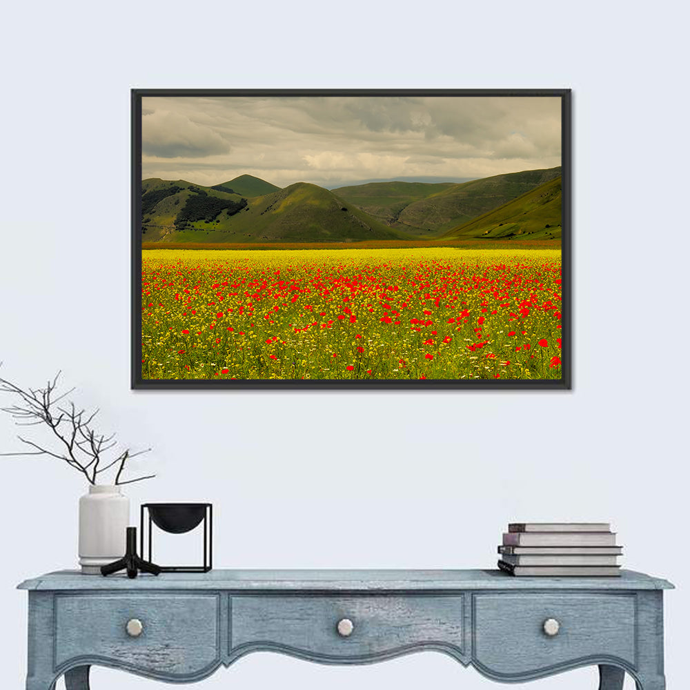 Castelluccio Wildflower Meadow Wall Art in a room, landscape