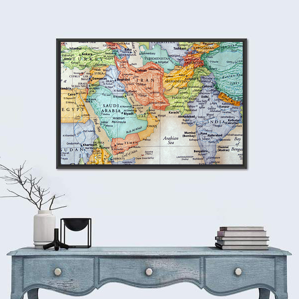 Middle East Political Map Wall Art in a room, landscape