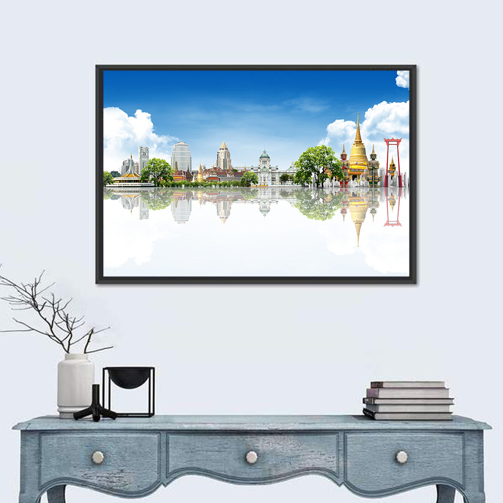 Bangkok Landmarks Reflection Scene Wall Art in a room, landscape