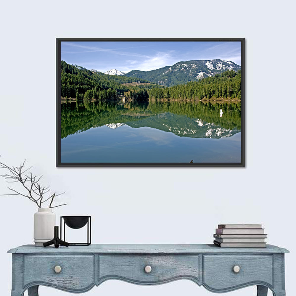 Lake Crescent Reflection Wall Art in a room, landscape
