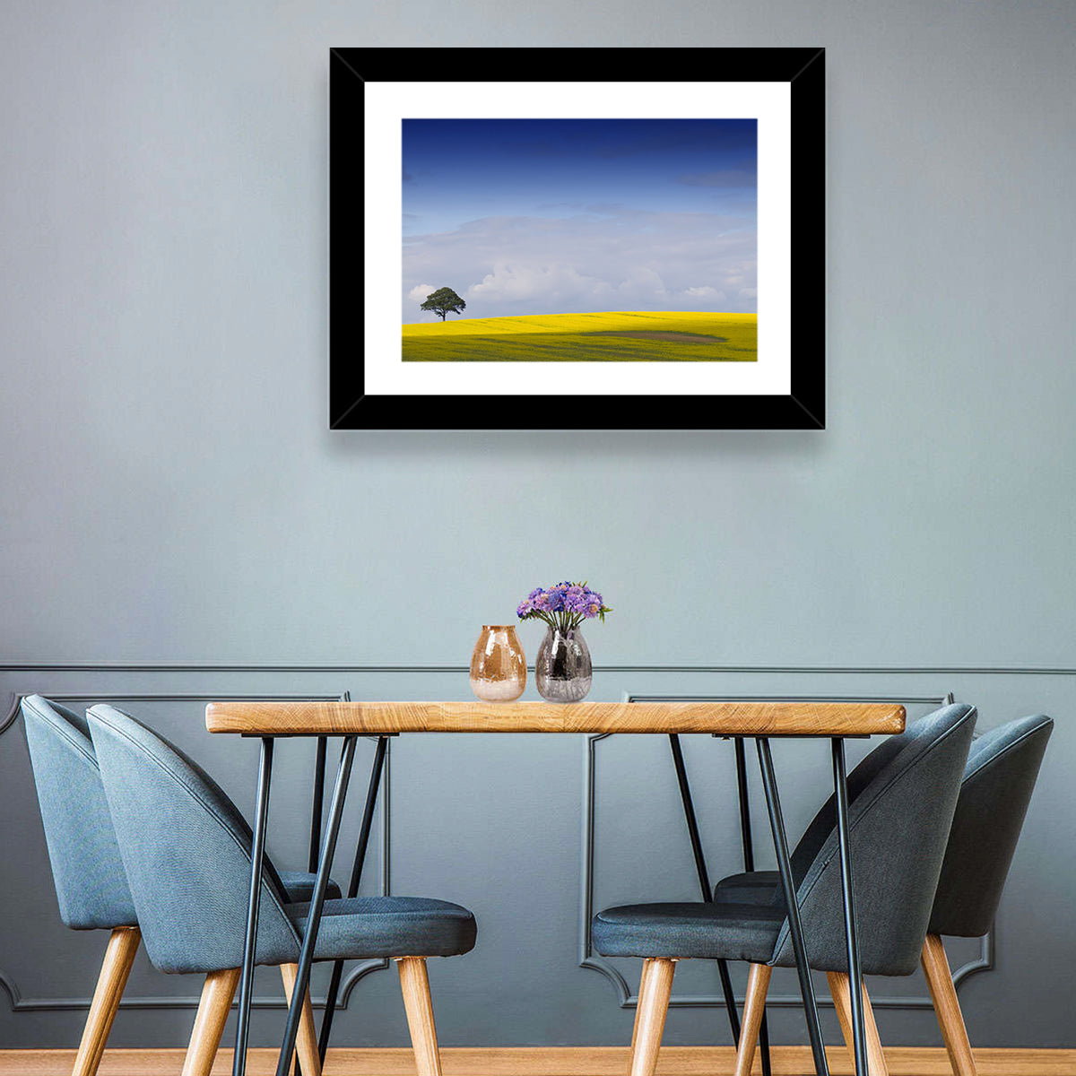 Solitary Tree Over Rapeseed Field Wall Art in a room, landscape