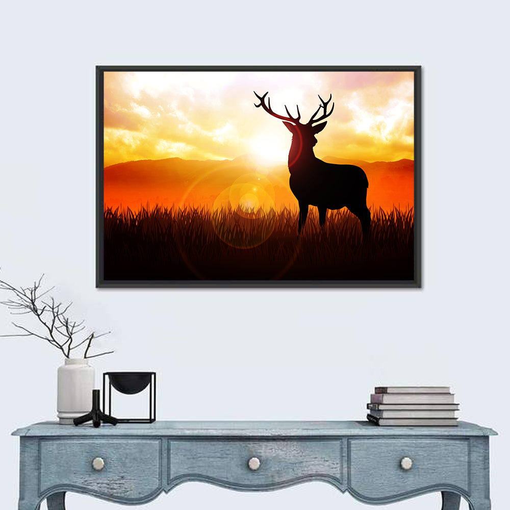 Golden Hour Deer Silhouette Wall Art