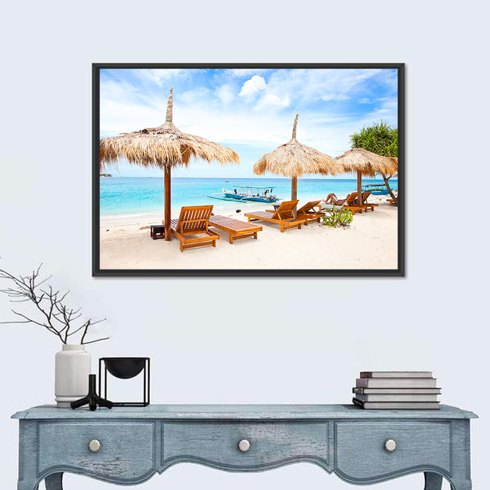 Gili Meno Beach with Thatched Umbrellas Wall Art