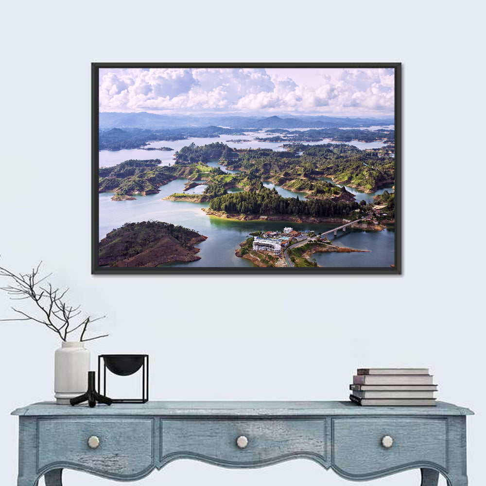 Guatapé Reservoir Aerial View Wall Art in a room, landscape