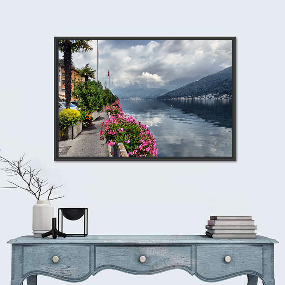 Lake Lugano Floral Walkway Wall Art in a room, landscape