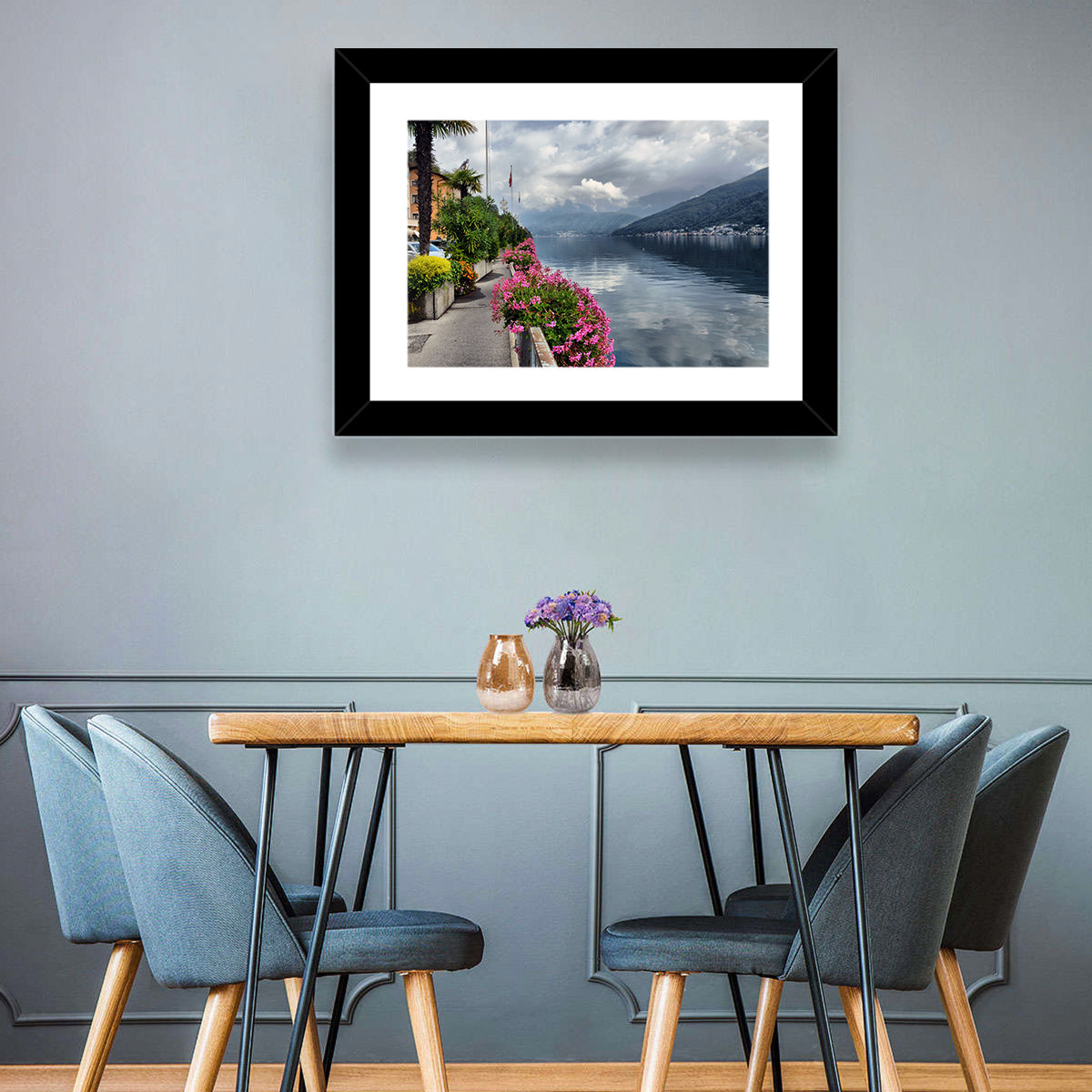 Lake Lugano Floral Walkway Wall Art in a room, landscape