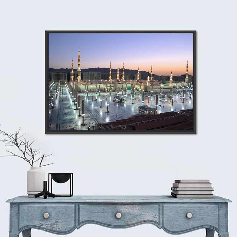 Nabawi Mosque at Dusk, Medina Wall Art in a room, landscape