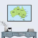 Minimalist Australia Map with State Labels Wall Art