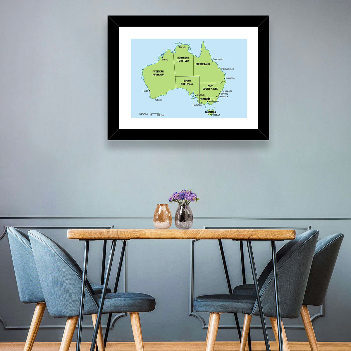 Minimalist Australia Map with State Labels Wall Art