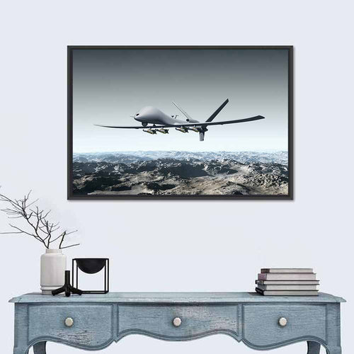 Armed Combat Drone Over Mountains Wall Art
